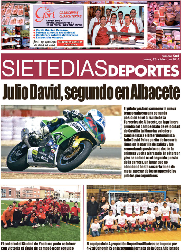 Deportes SIETE DÍAS YECLA – Jueves 22 de marzo de 2018