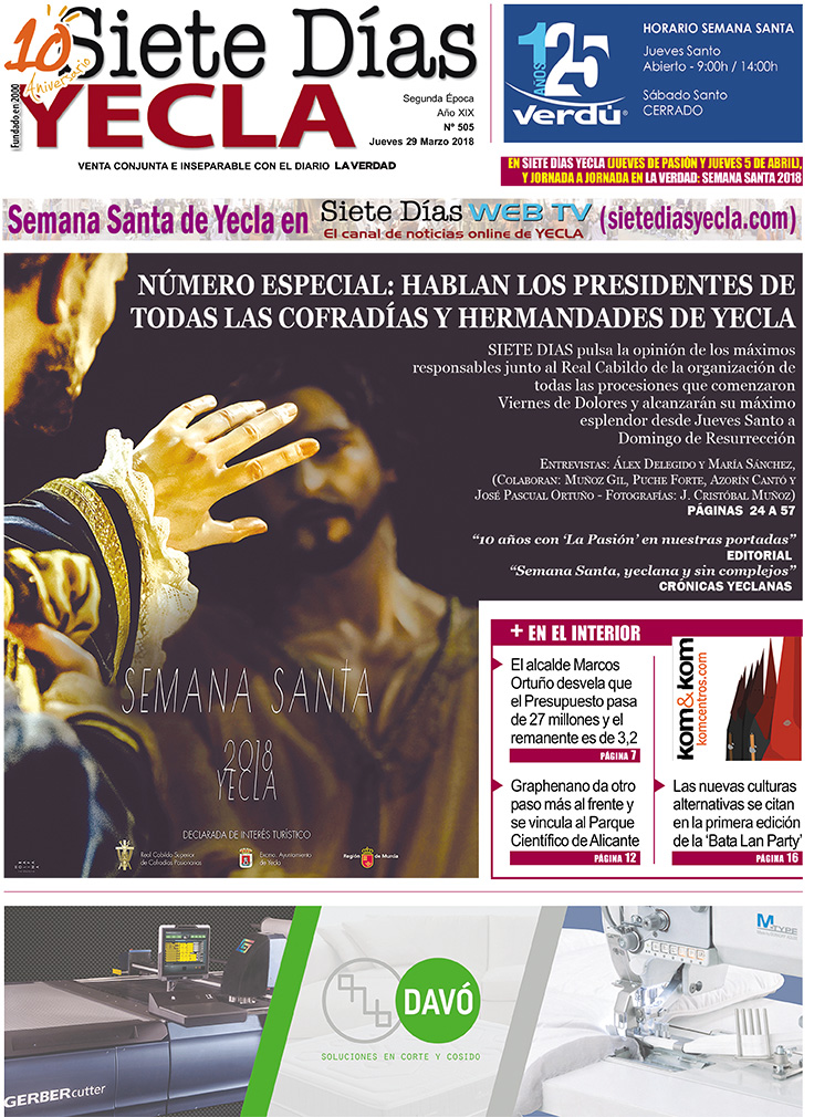 SIETE DÍAS YECLA – Edición nº 505 – Jueves 29 de marzo de 2018