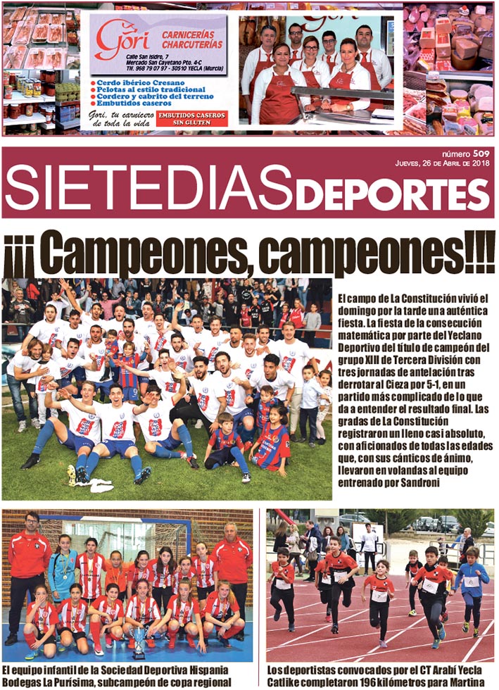 Deportes SIETE DÍAS YECLA – Jueves 26 de abril de 2018