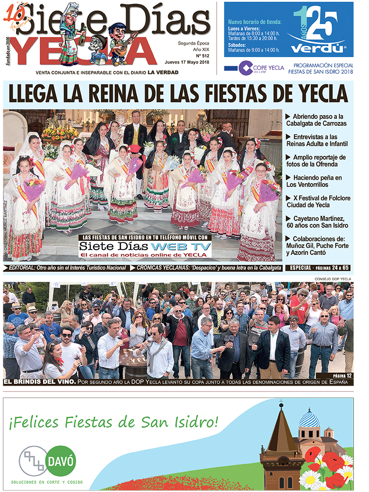 SIETE DÍAS YECLA – Edición nº 512 – Jueves 17 de mayo de 2018