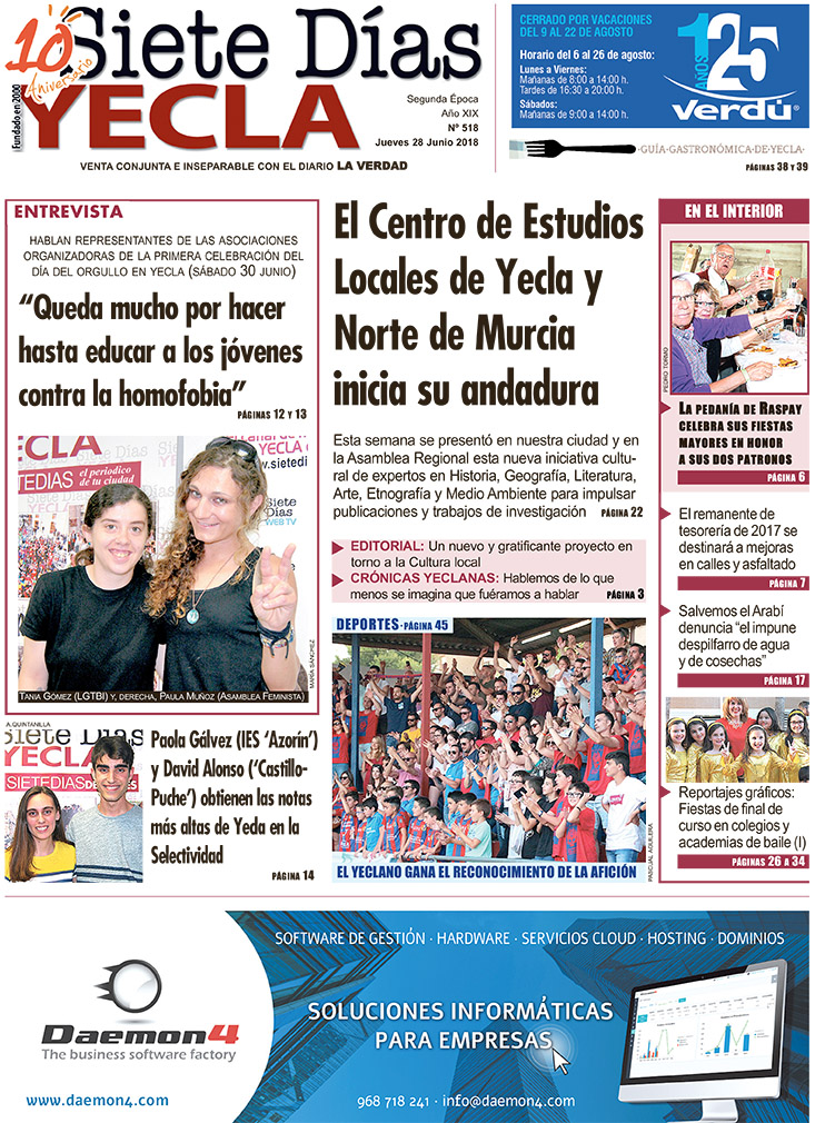 SIETE DÍAS YECLA – Edición nº 518 – Jueves 28 de junio de 2018