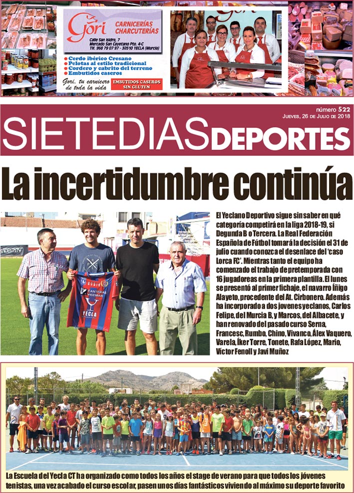 Deportes SIETE DÍAS YECLA – Jueves 26 de julio de 2018