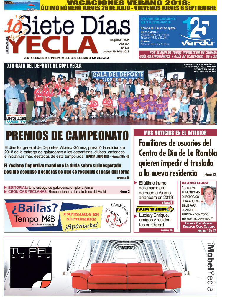 SIETE DÍAS YECLA – Edición nº 521 – Jueves 19 de julio de 2018