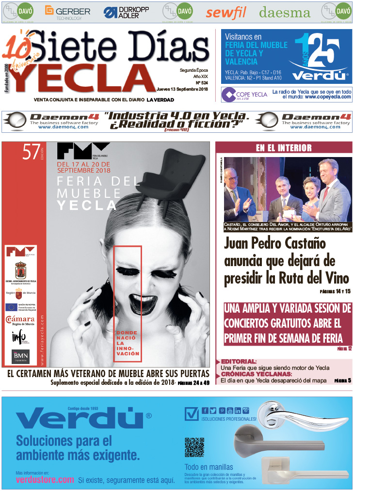 SIETE DÍAS YECLA – Edición nº 524 – Jueves 13 de septiembre de 2018