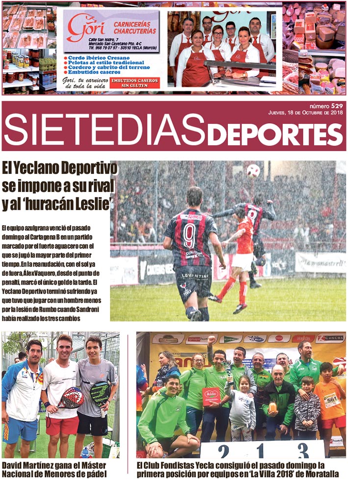 Deportes SIETE DÍAS YECLA – Edición nº 529 – Jueves 18 de octubre de 2018