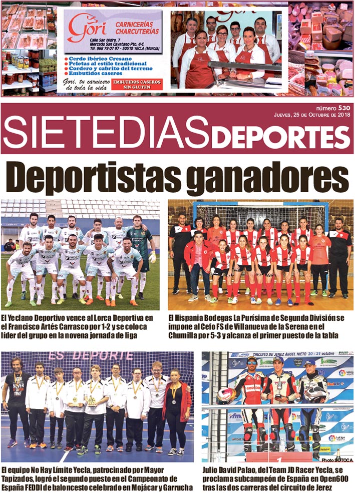 Deportes SIETE DÍAS YECLA – Edición nº 530 – Jueves 25 de octubre de 2018