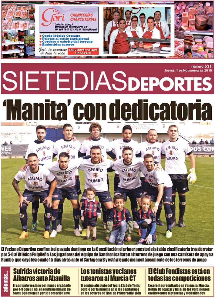 Deportes SIETE DÍAS YECLA – Edición nº 531 – Jueves 1 de noviembre de 2018