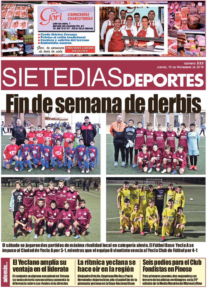 Deportes SIETE DÍAS YECLA – Edición nº 533 – Jueves 15 de noviembre de 2018