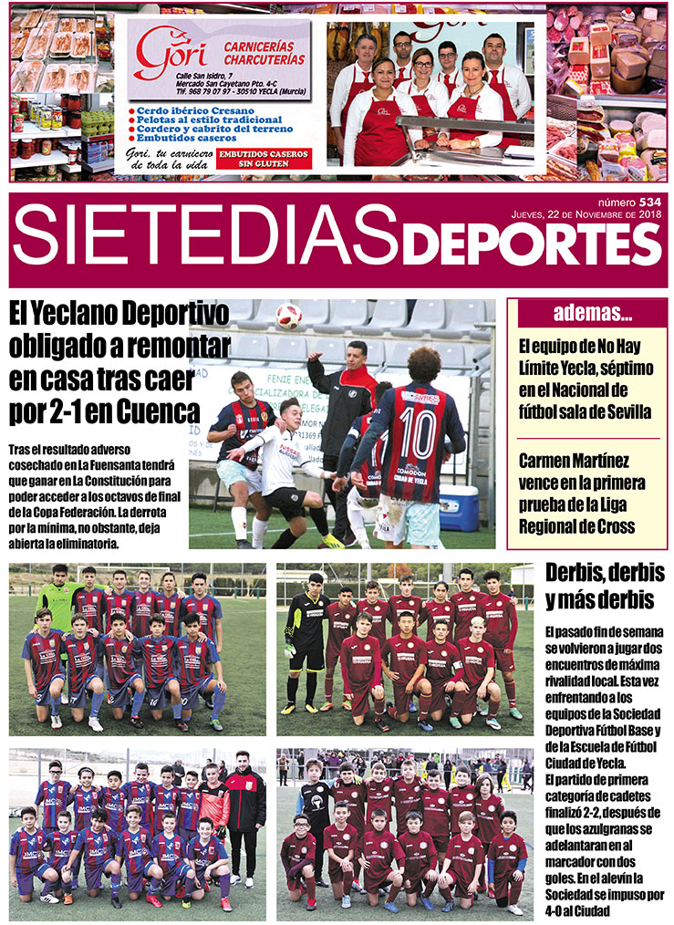 Deportes SIETE DÍAS YECLA – Edición nº 534 – Jueves 22 de noviembre de 2018