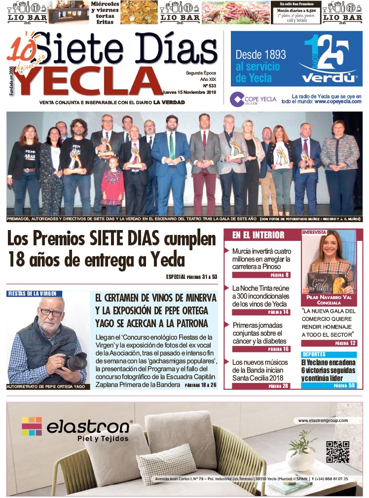 SIETE DÍAS YECLA – Edición nº 533 – Jueves 15 de noviembre de 2018