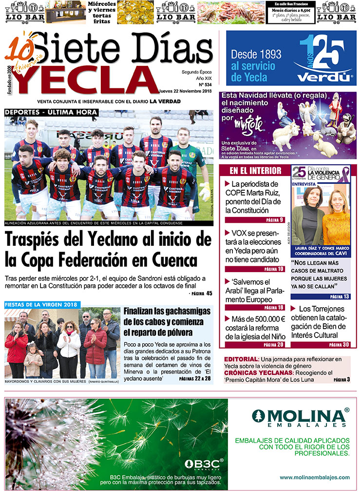 SIETE DÍAS YECLA – Edición nº 534 – Jueves 22 de noviembre de 2018