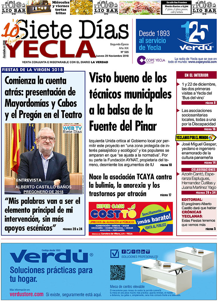 SIETE DÍAS YECLA – Edición nº 535 – Jueves 29 de noviembre de 2018