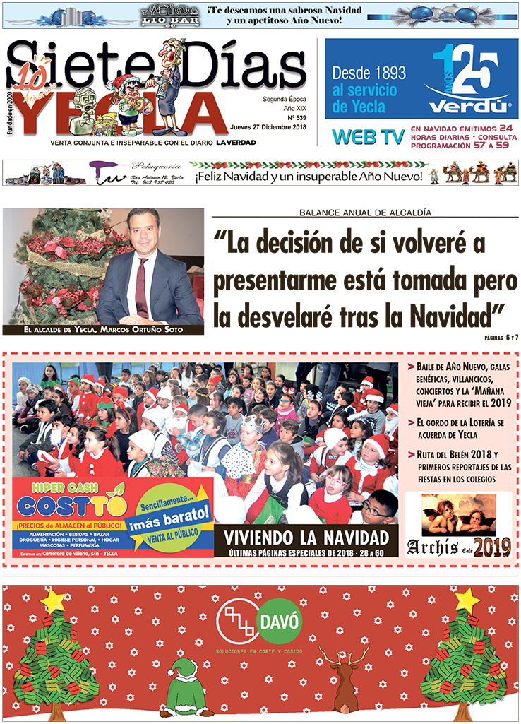 SIETE DÍAS YECLA – Edición nº 539 – Jueves 27 de diciembre de 2018