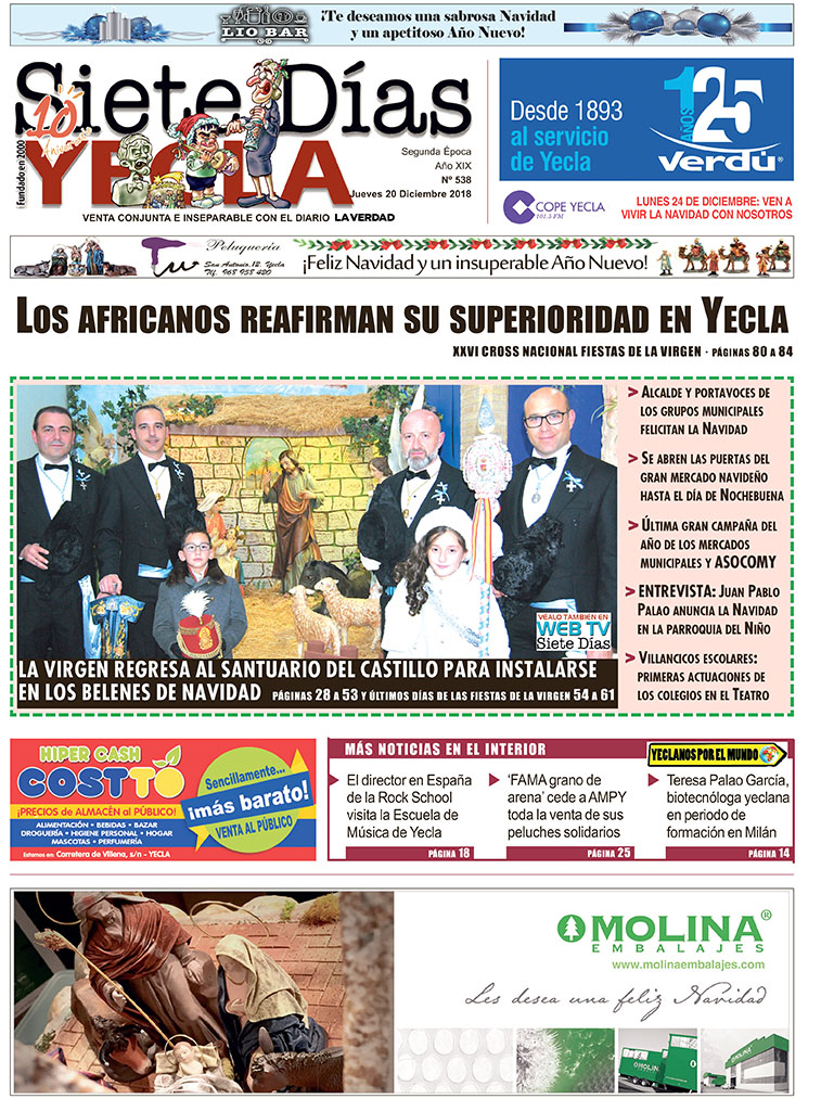 SIETE DÍAS YECLA – Edición nº 538 – Jueves 20 de diciembre de 2018