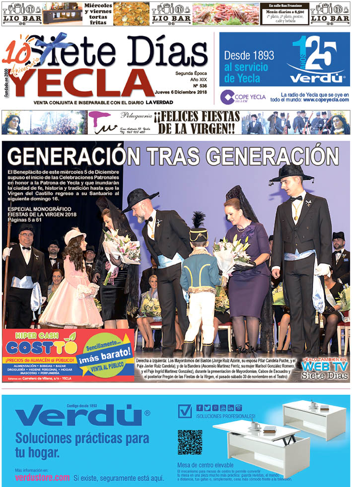 SIETE DÍAS YECLA – Edición nº 536 – Jueves 6 de diciembre de 2018