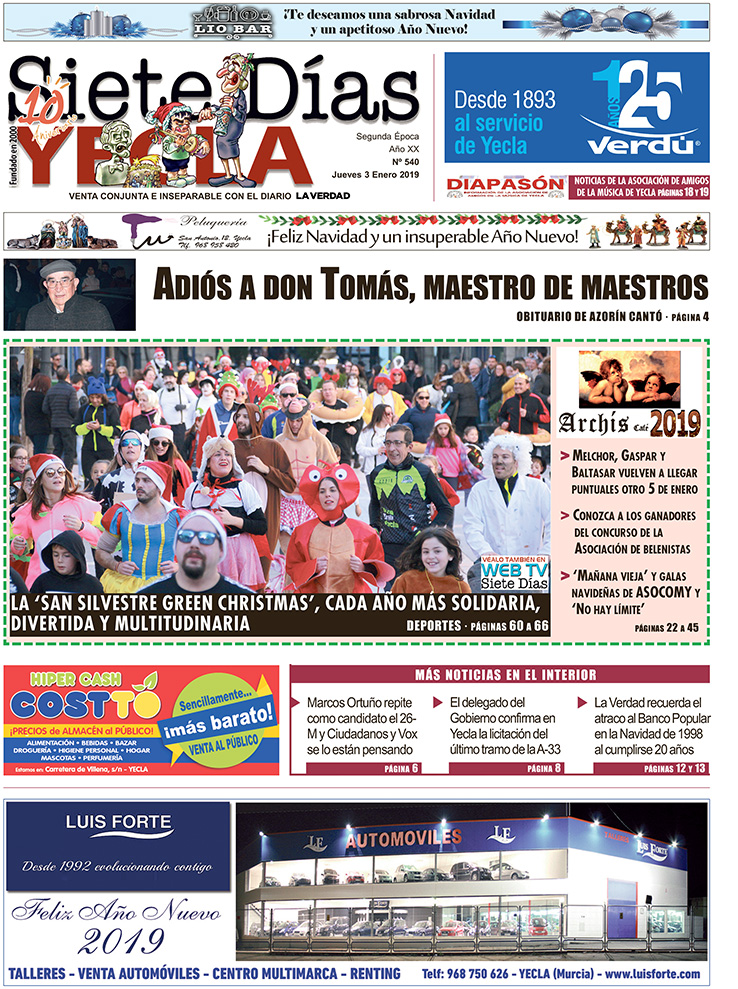 SIETE DÍAS YECLA – Edición nº 540 – Jueves 3 de enero de 2019