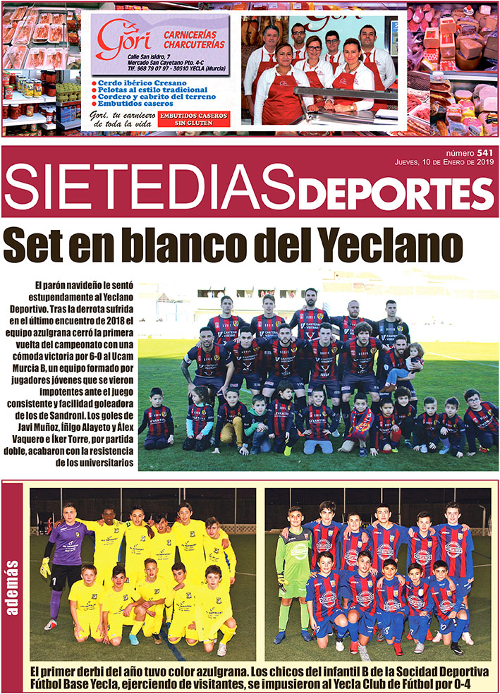 Deportes SIETE DÍAS YECLA – Edición nº 541 – Jueves 10 de enero de 2019