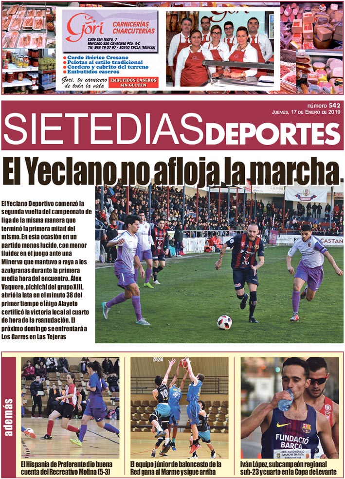 Deportes SIETE DÍAS YECLA – Edición nº 542 – Jueves 17 de enero de 2019