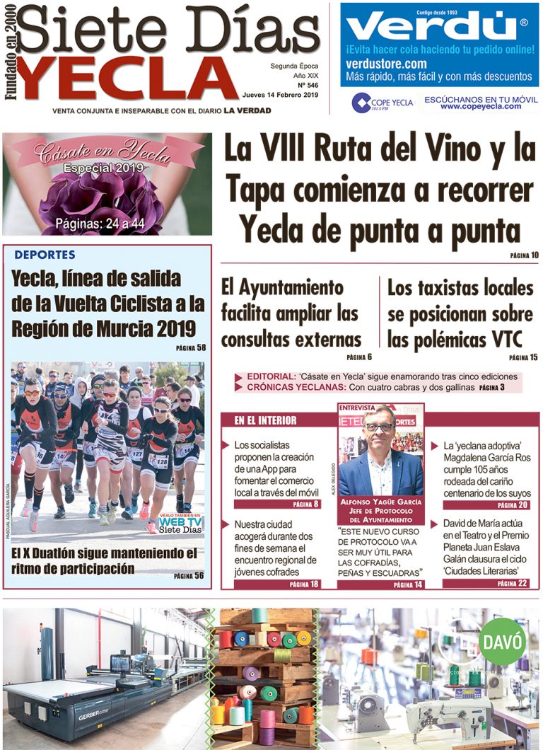 SIETE DÍAS YECLA – Edición nº 546 – Jueves 14 de febrero de 2019