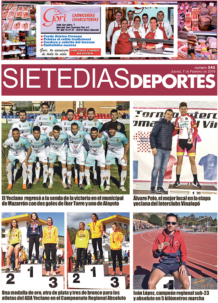 Deportes SIETE DÍAS YECLA – Edición nº 545 – Jueves 7 de febrero de 2019