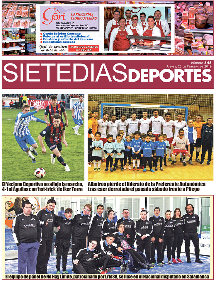 Deportes SIETE DÍAS YECLA – Edición nº 548 – Jueves 28 de febrero de 2019