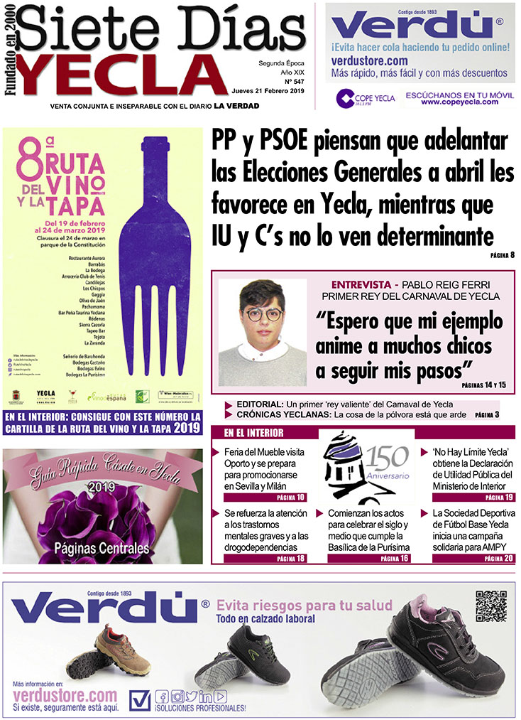 SIETE DÍAS YECLA – Edición nº 547 – Jueves 21 de febrero de 2019