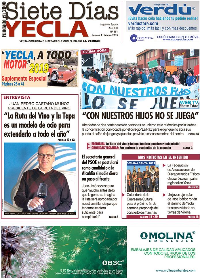 SIETE DÍAS YECLA – Edición nº 551 – Jueves 21 de marzo de 2019