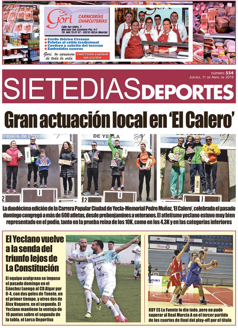 Deportes SIETE DÍAS YECLA – Edición nº 554 – Jueves 11 de abril de 2019