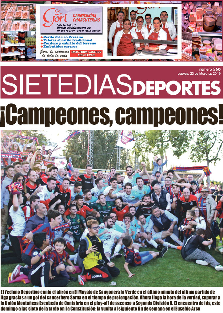 Deportes SIETE DÍAS YECLA – Edición nº 560 – Jueves 23 de mayo de 2019