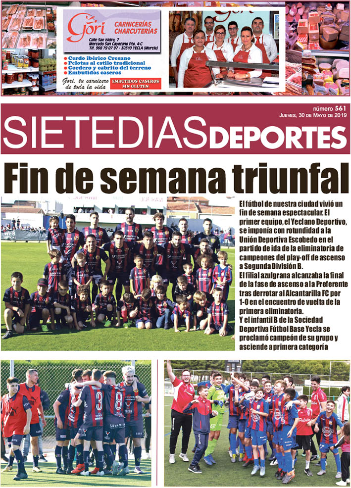 Deportes SIETE DÍAS YECLA – Edición nº 561 – Jueves 30 de mayo de 2019