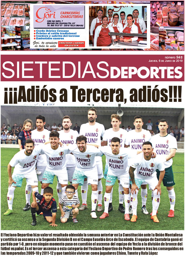 Deportes SIETE DÍAS YECLA – Edición nº 562 – Jueves 6 de junio de 2019