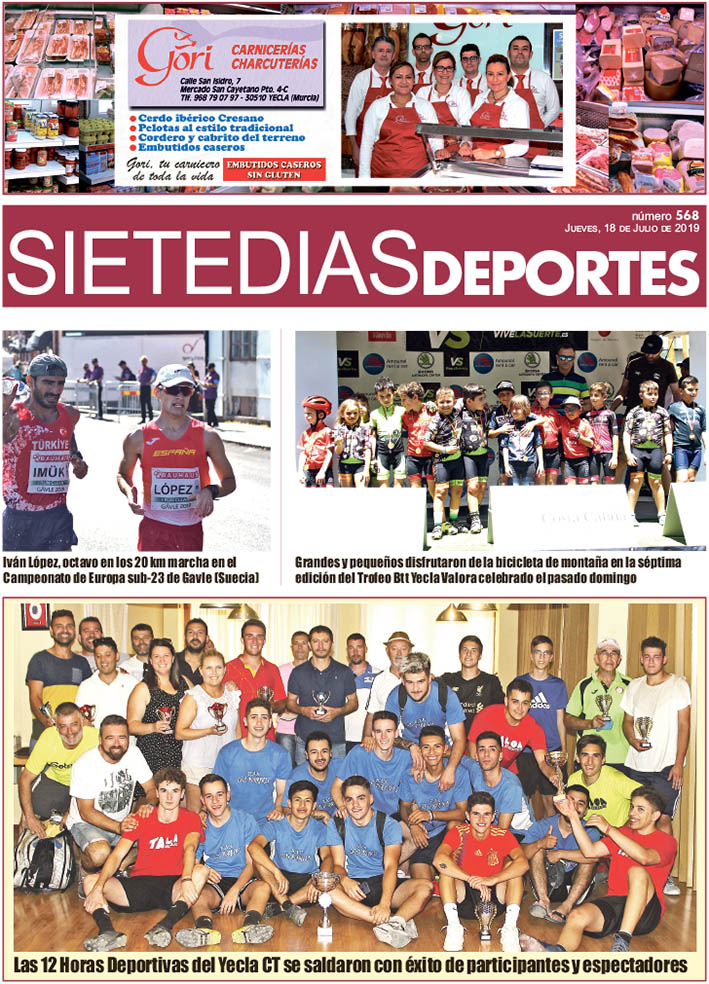 Deportes SIETE DÍAS YECLA – Edición nº 568 – Jueves 18 de julio de 2019