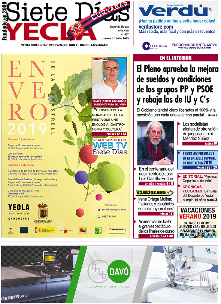 SIETE DÍAS YECLA – Edición nº 567 – Jueves 11 de julio de 2019