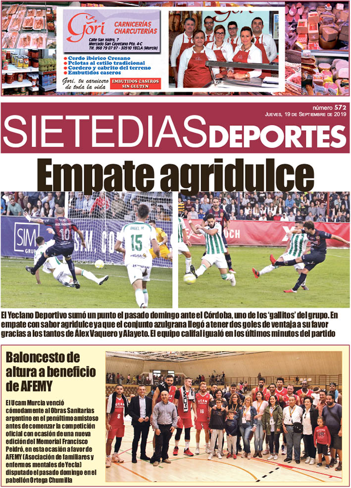 Deportes SIETE DÍAS YECLA – Edición nº 572 – Jueves 19 de septiembre de 2019