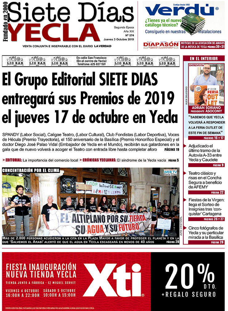 SIETE DÍAS YECLA – Edición nº 574 – Jueves 3 de octubre de 2019