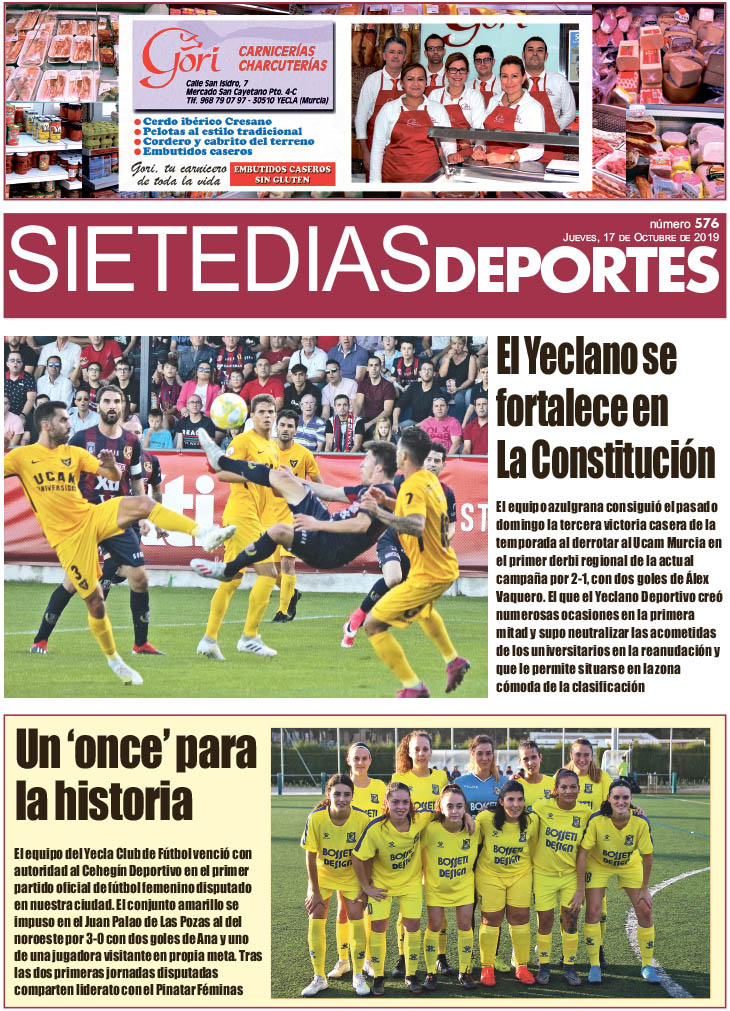 Deportes SIETE DÍAS YECLA – Edición nº 576 – Jueves 17 de octubre de 2019