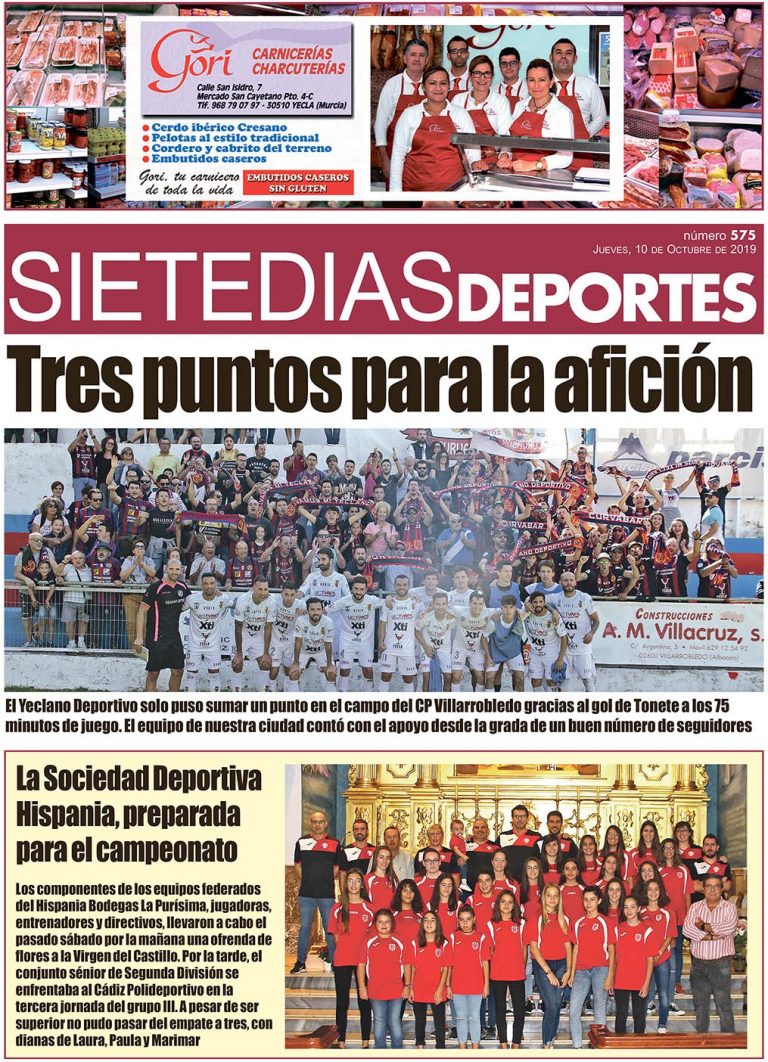 Deportes SIETE DÍAS YECLA – Edición nº 575 – Jueves 10 de octubre de 2019