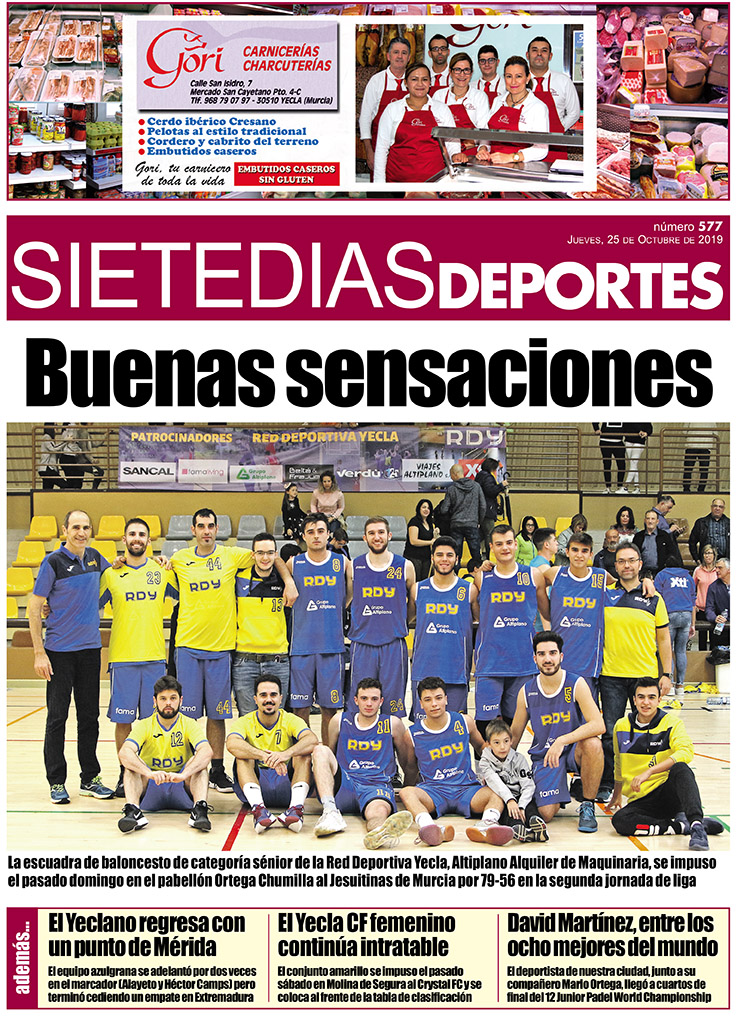 Deportes SIETE DÍAS YECLA – Edición nº 577 – Jueves 24 de octubre de 2019