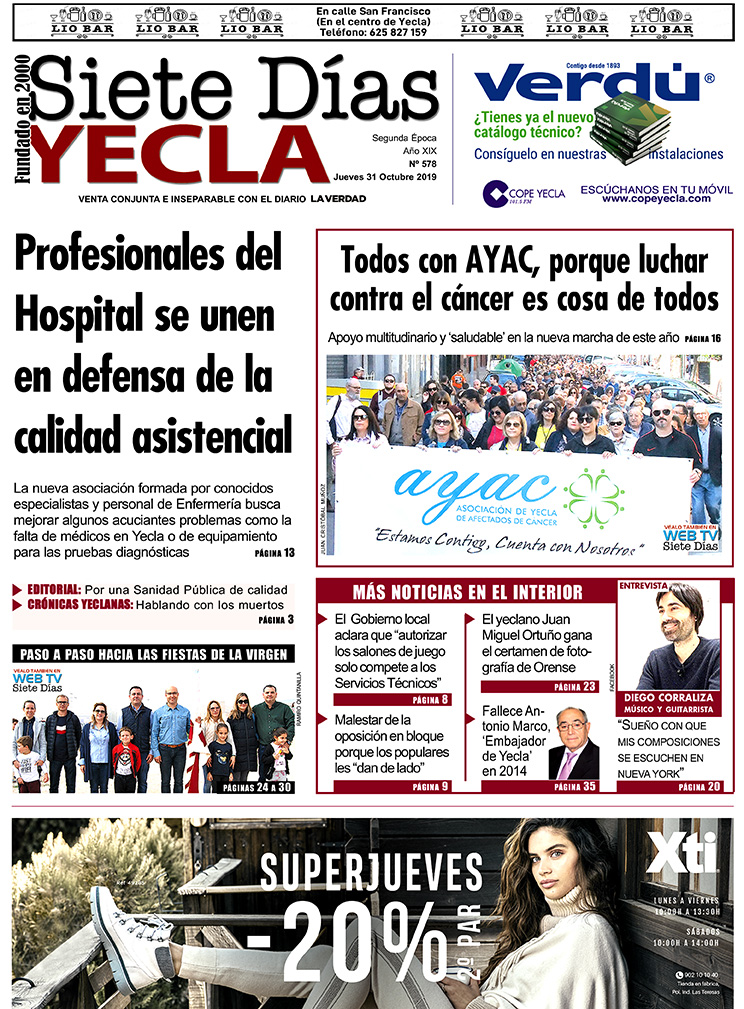 SIETE DÍAS YECLA – Edición nº 578 – Jueves 31 de octubre de 2019