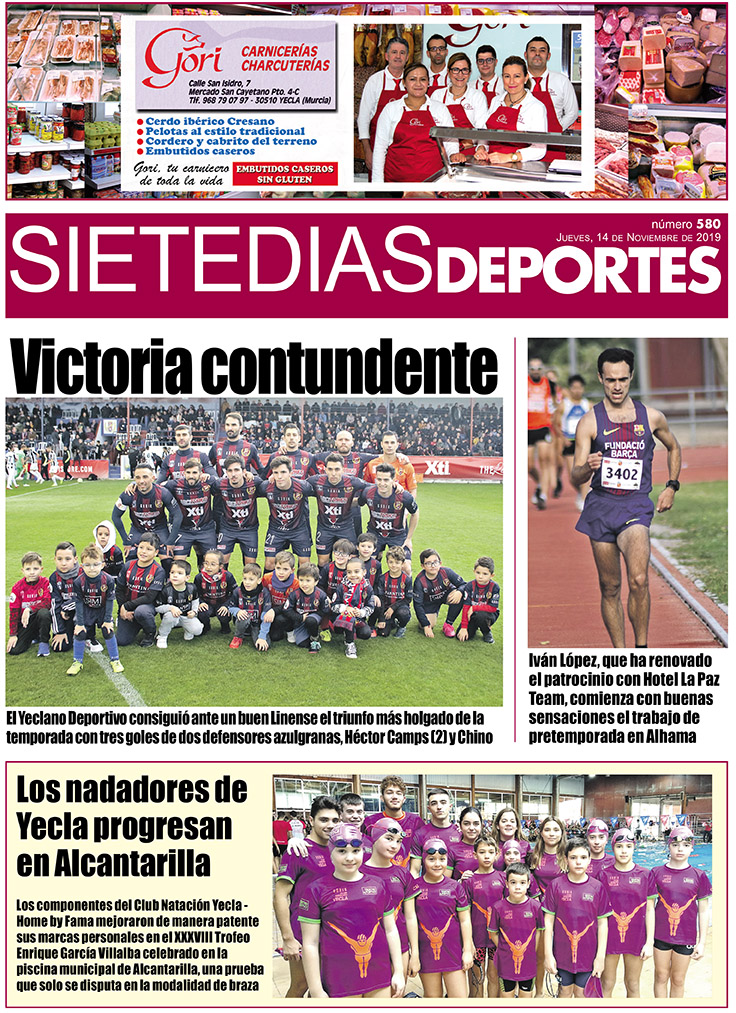 Deportes SIETE DÍAS YECLA – Edición nº 580 – Jueves 14 de noviembre de 2019