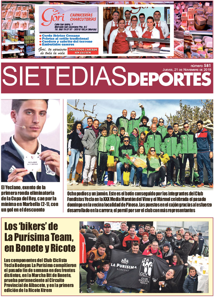 Deportes SIETE DÍAS YECLA – Edición nº 581 – Jueves 21 de noviembre de 2019