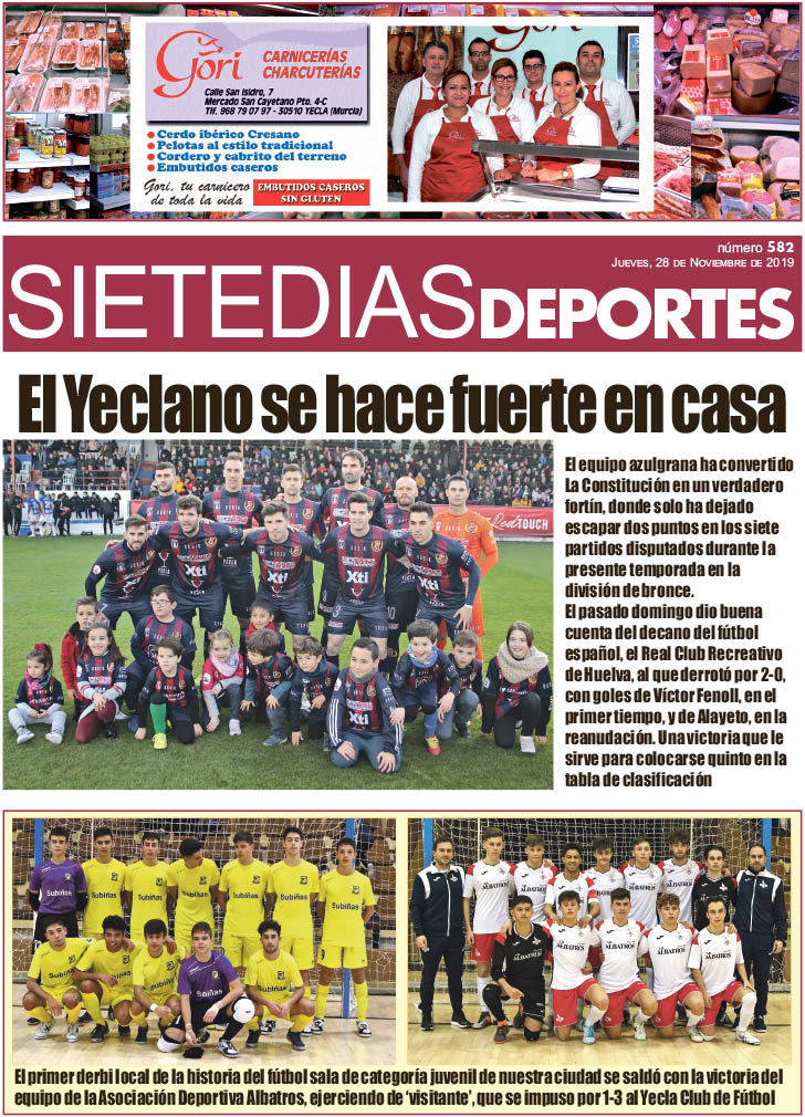 Deportes SIETE DÍAS YECLA – Edición nº 582 – Jueves 28 de noviembre de 2019