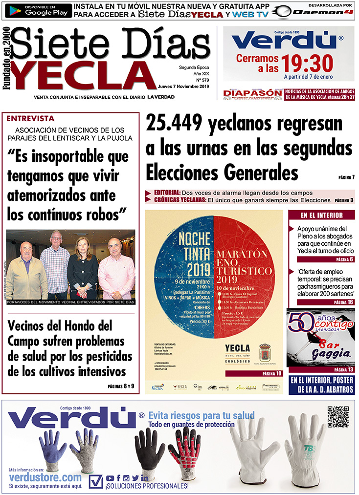 SIETE DÍAS YECLA – Edición nº 579 – Jueves 7 de noviembre de 2019