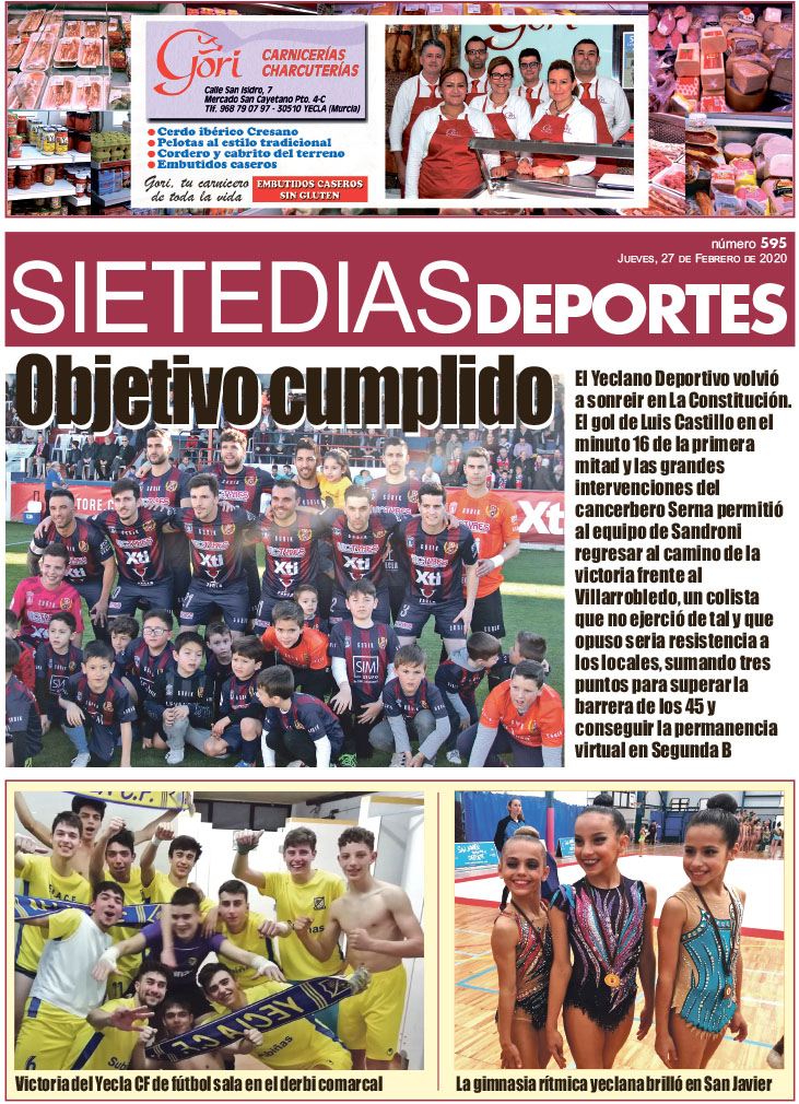 Deportes SIETE DÍAS YECLA – Edición nº 595 – Jueves 27 de febrero de 2020