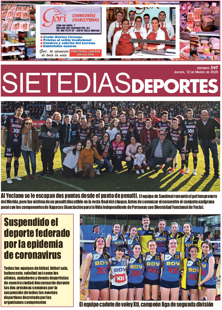 Deportes SIETE DÍAS YECLA – Edición nº 597 – Jueves 12 de marzo de 2020