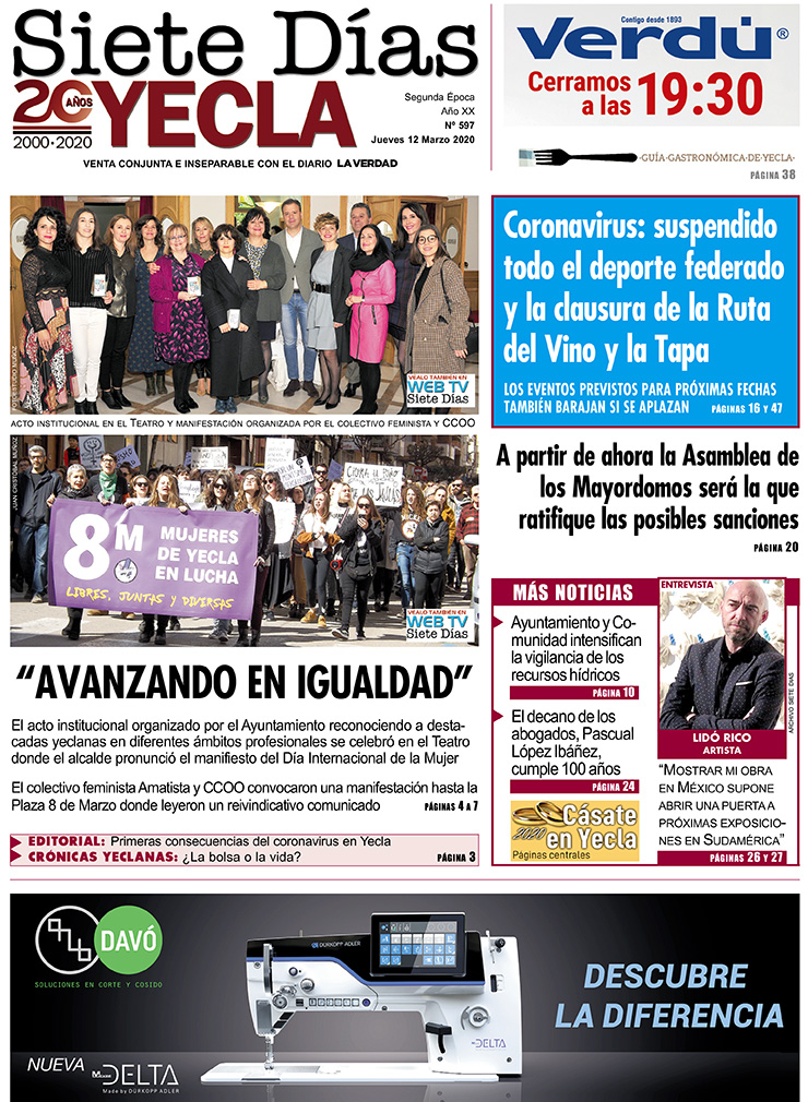 SIETE DÍAS YECLA – Edición nº 597 – Jueves 12 de marzo de 2020