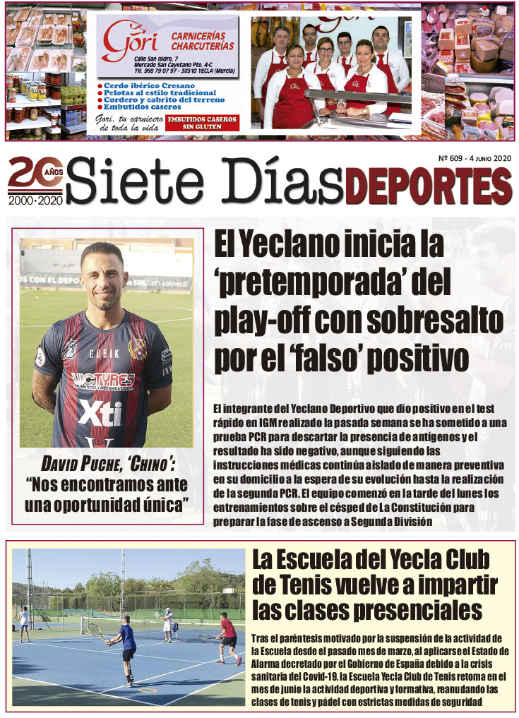 Deportes SIETE DÍAS YECLA – Edición nº 609 – Jueves 4 de junio de 2020