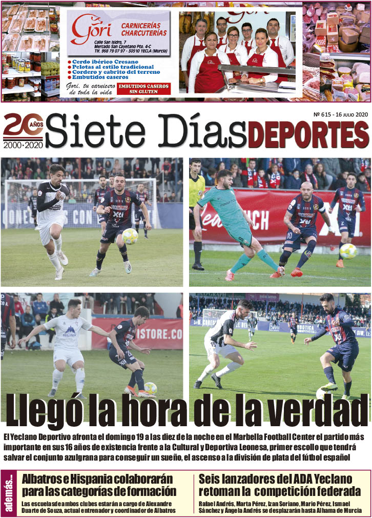 Deportes SIETE DÍAS YECLA – Edición nº 615 – Jueves 16 de julio de 2020