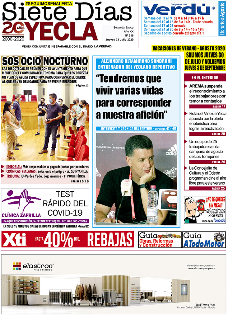 SIETE DÍAS YECLA – Edición nº 616 – Jueves 23 de julio de 2020