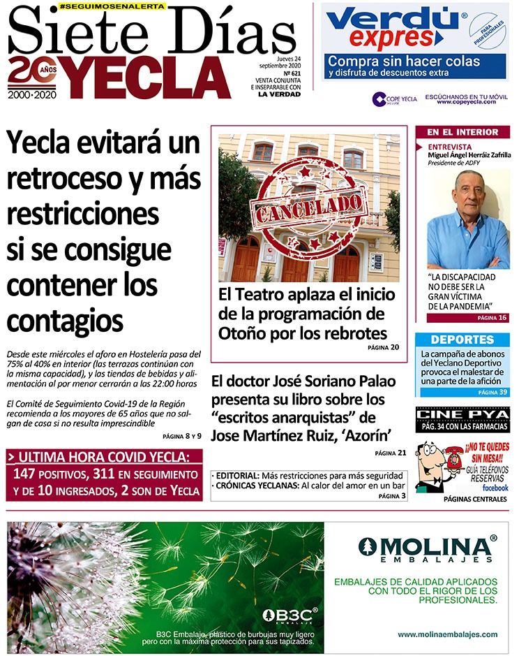 SIETE DÍAS YECLA – Edición nº 621 – Jueves 24 de septiembre de 2020